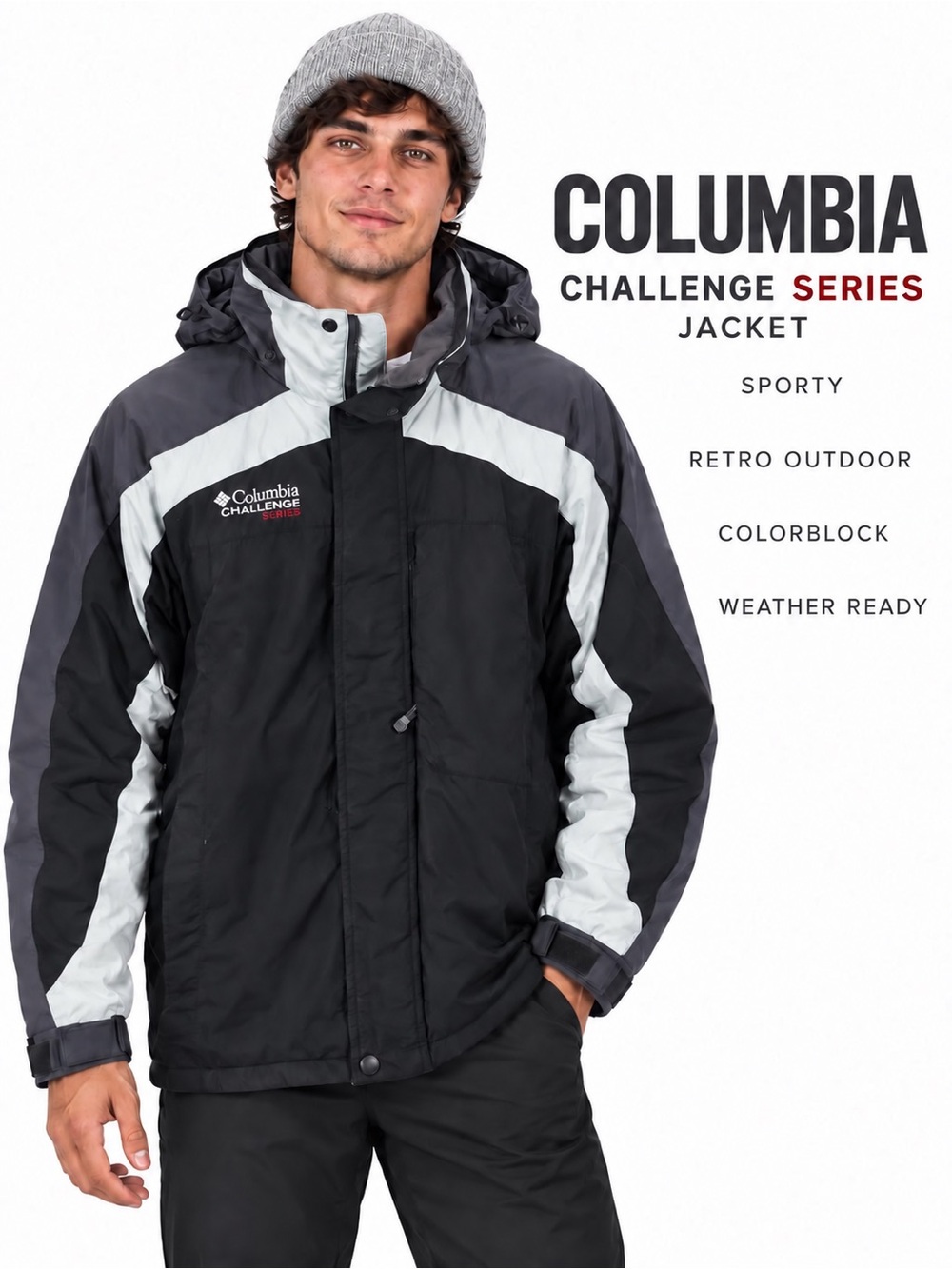Columbia Challenge Series Men’s S black and gray Hooded Ski Jacket hiking